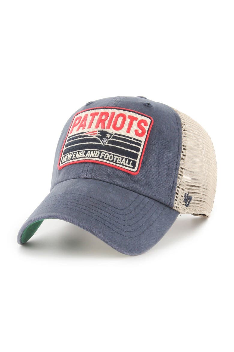 Men's '47 Navy/Natural New England Patriots Four Stroke Clean Up Snapback Hat, Main, color, Navy