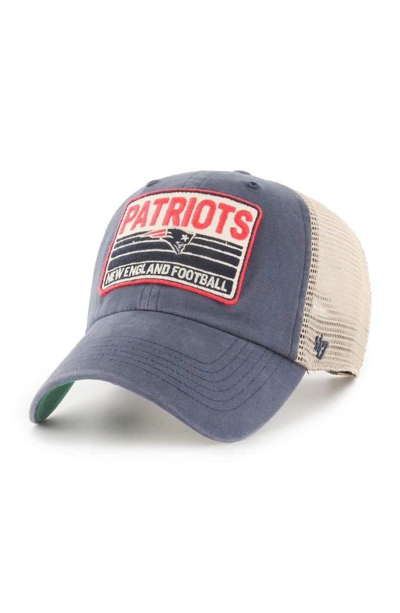 '47 Men's '47 Navy/Natural New England Patriots Four Stroke Clean Up Snapback Hat, Main, color,