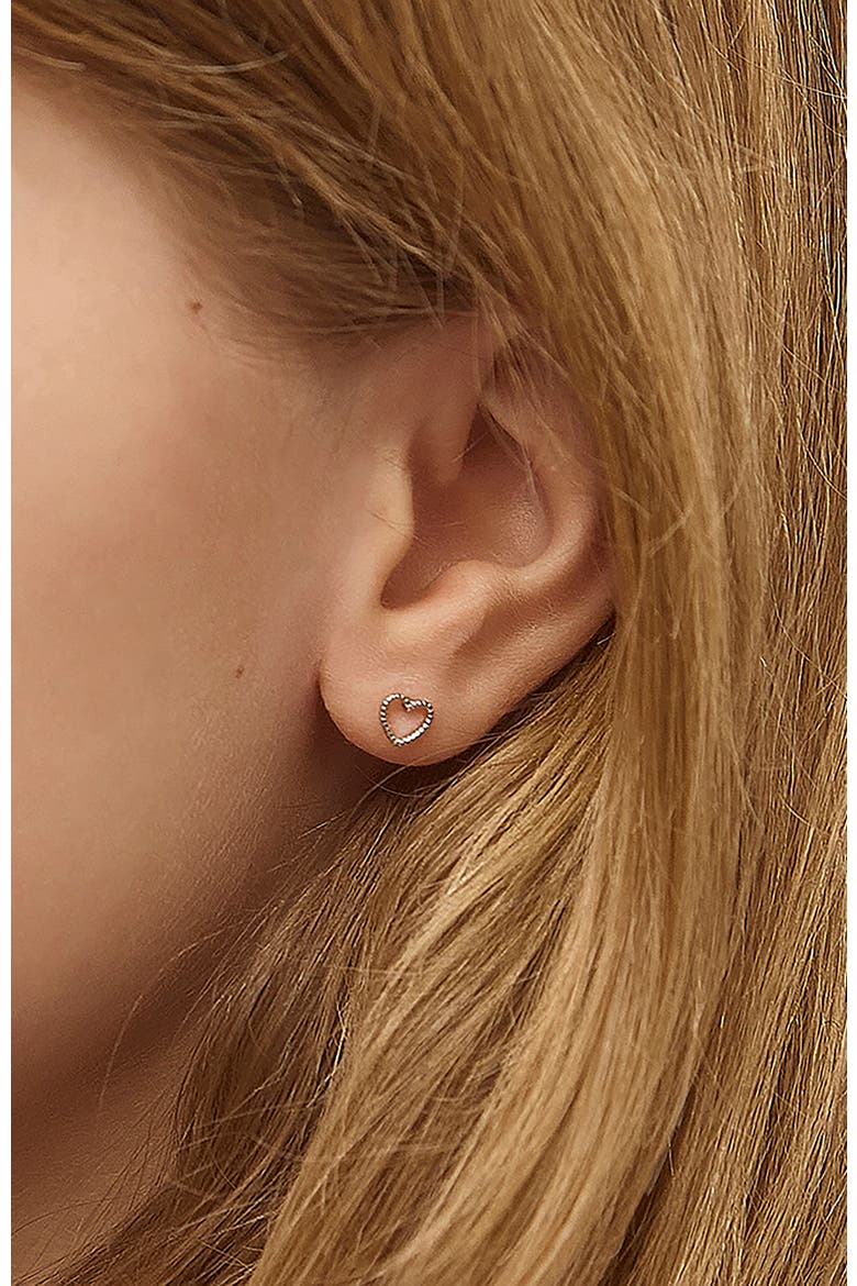 Tiny Open Textured Heart Earrings, Alternate, color, Silver