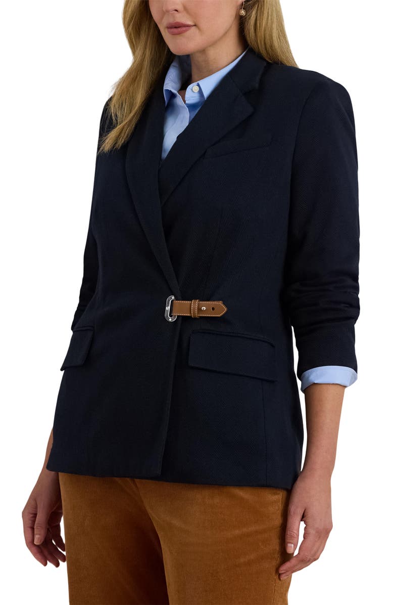 Lauren Ralph Lauren Herringbone Jacquard Buckle Blazer, Main, color, Lauren Navy