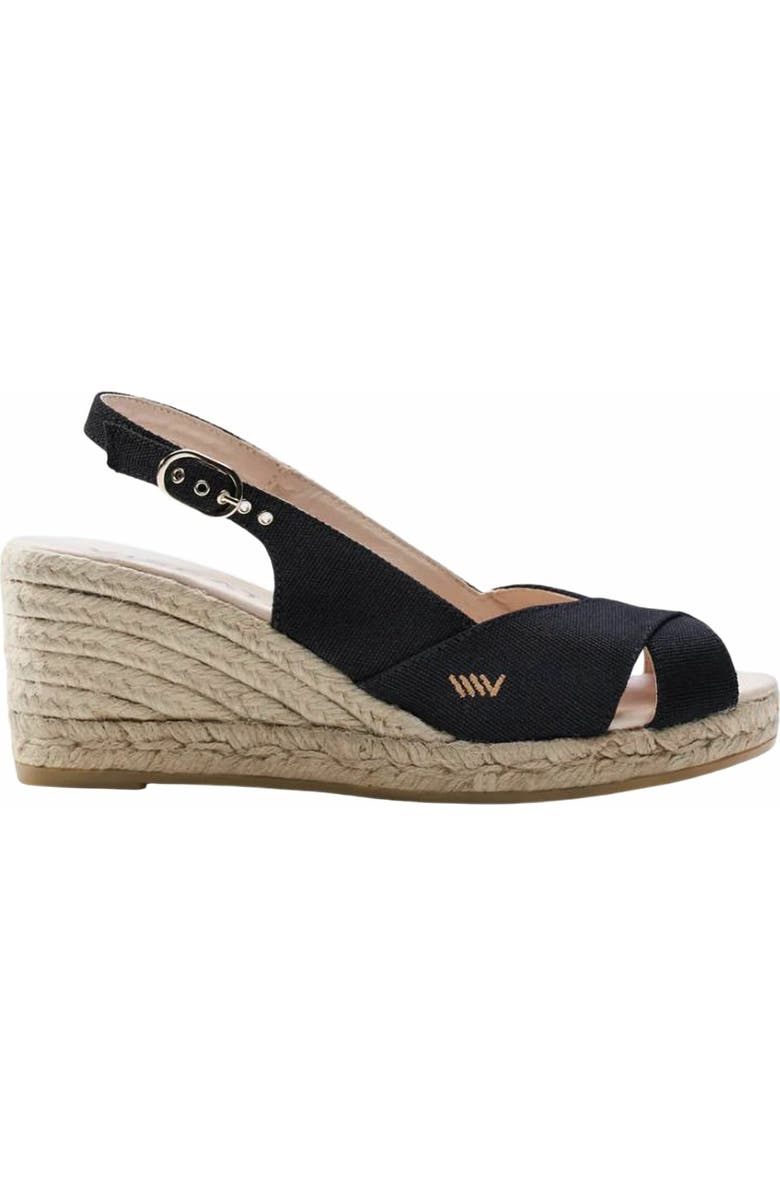 VISCATA Llansa Premium Fabrics Canvas Espadrille Sandal Wedges, Main, color, Black