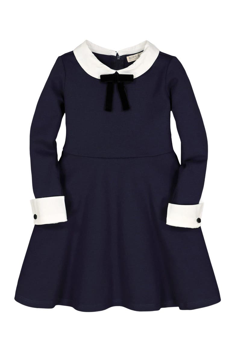 Girls' French Look Ponte Dress with Bow, Toddler, Main, color, Navy
