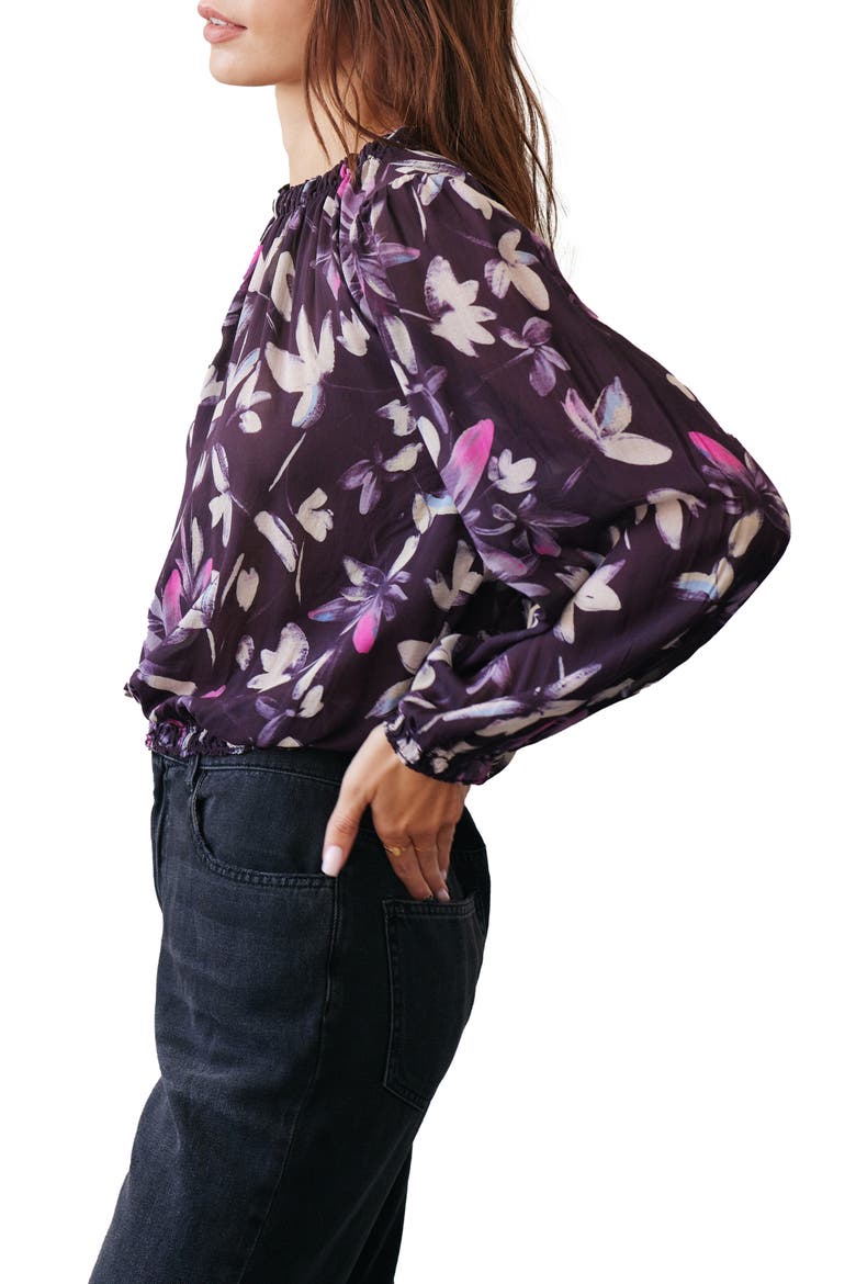 Smocked Neck Long Sleeve Blouse, Alternate, color, FLORAL PLUM PRINT