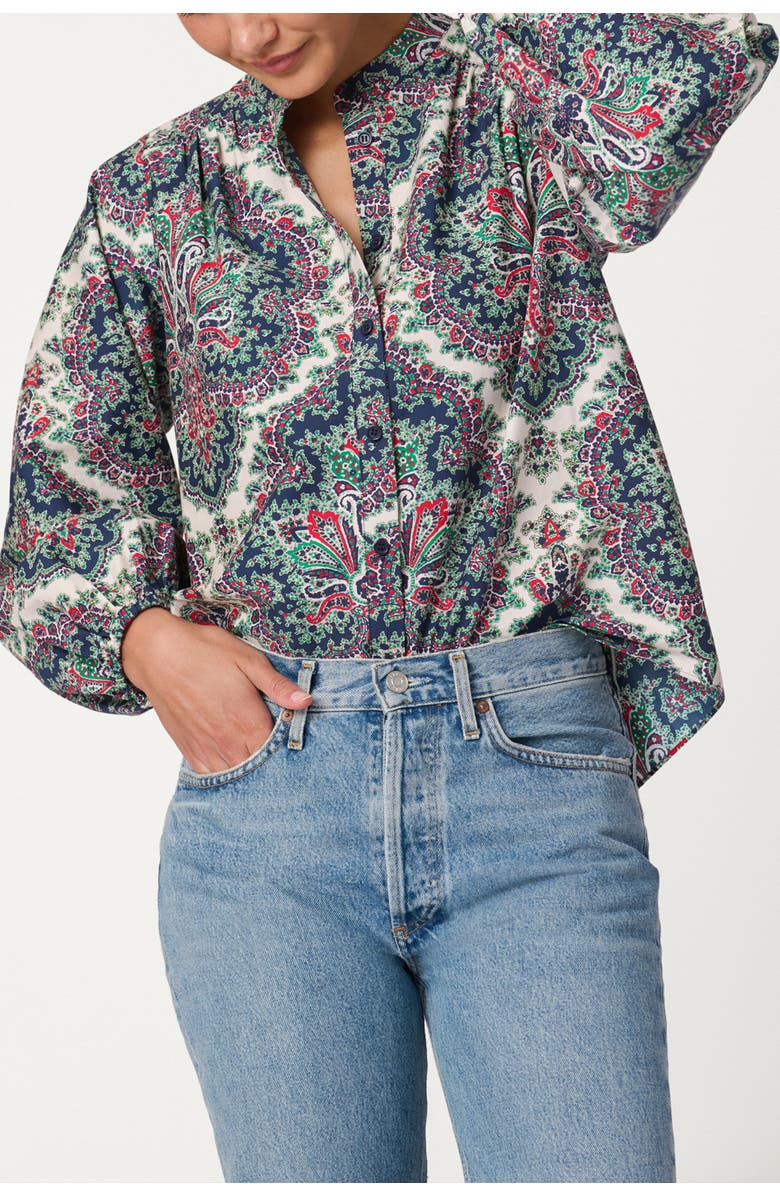 Shoshanna Harbor Tile Print Cameron Top, Main, color, Navy/Cherry