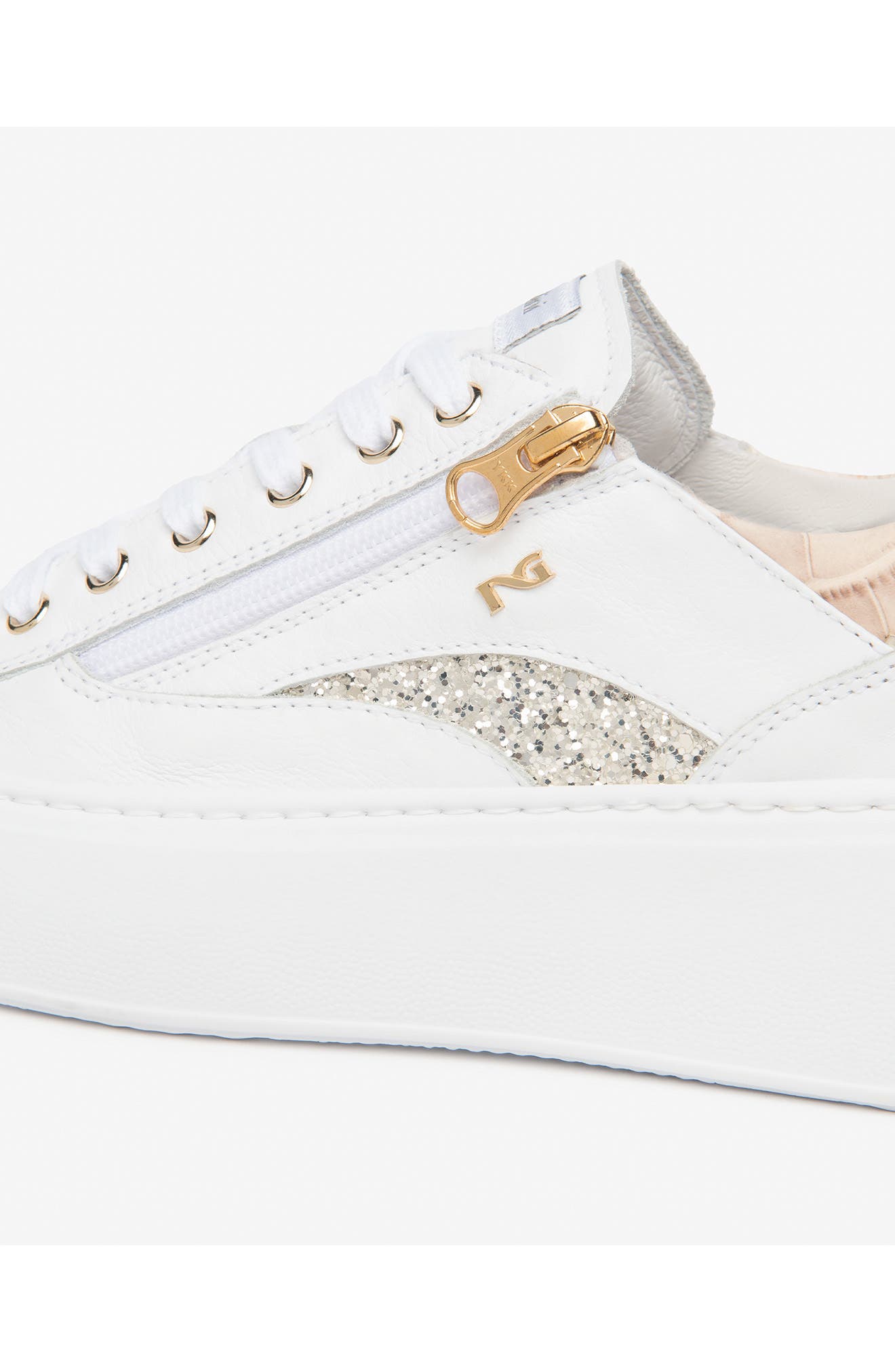 NeroGiardini Side Zip Platform Sneaker, Alternate, color, White Multi
