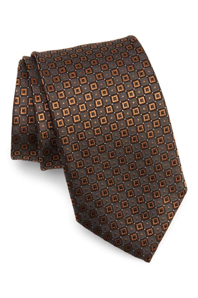 Embroidered Polka Dot Geo Silk Tie, Main, color, VICUNA