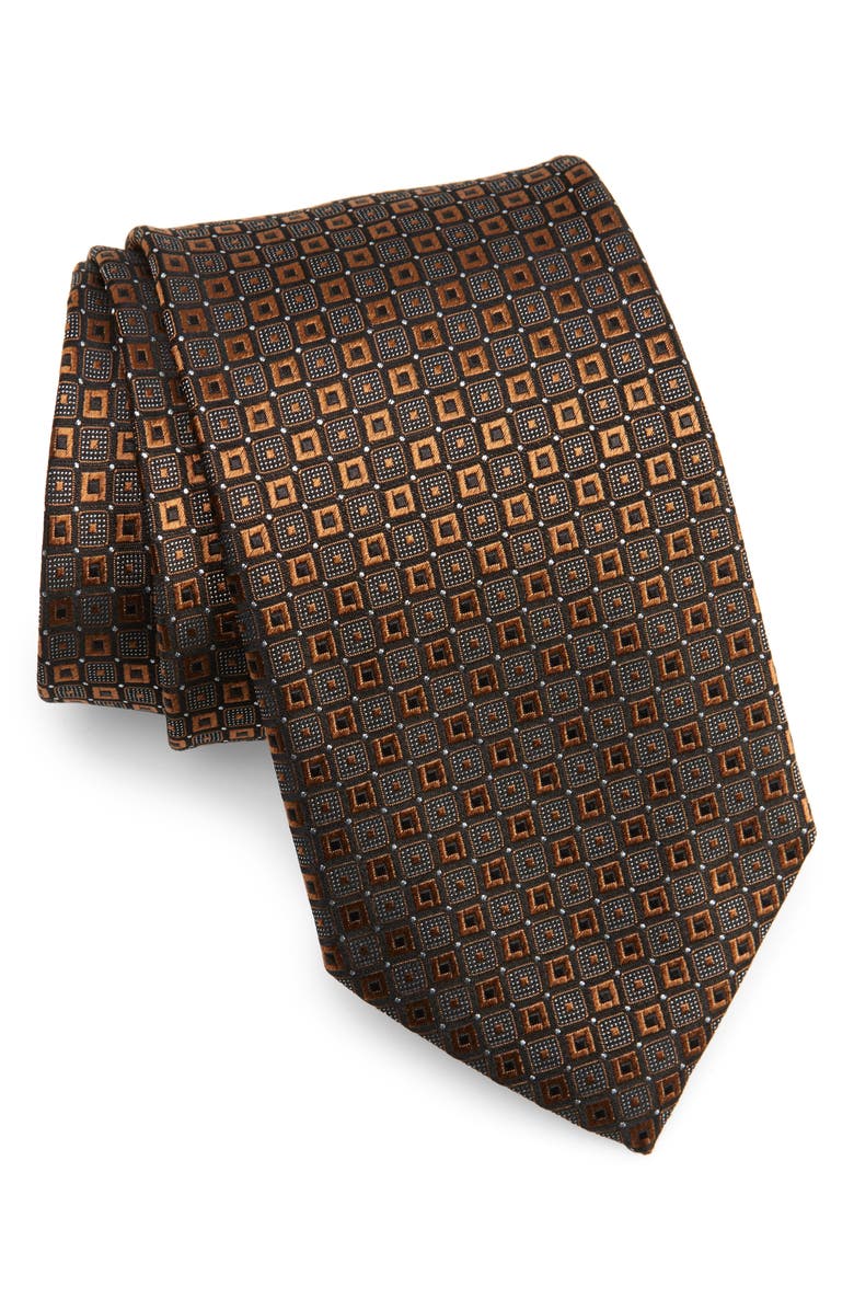 ZEGNA TIES Embroidered Polka Dot Geo Silk Tie, Main, color, Vicuna