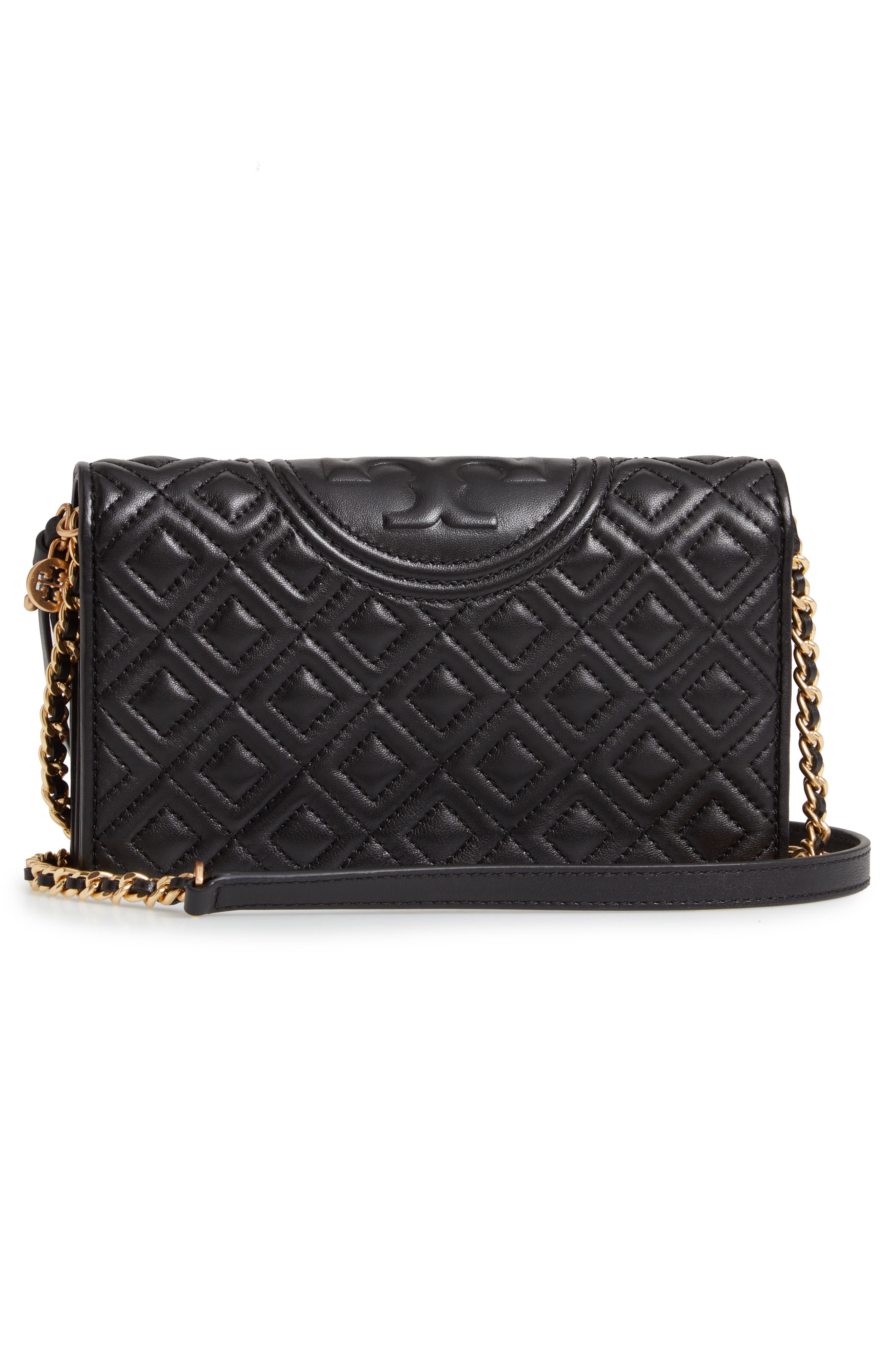 Fleming Lambskin Leather Crossbody Wallet, Alternate, color, BLACK