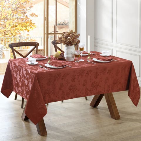 Elegant Woven Leaves Jacquard Damask Tablecloth