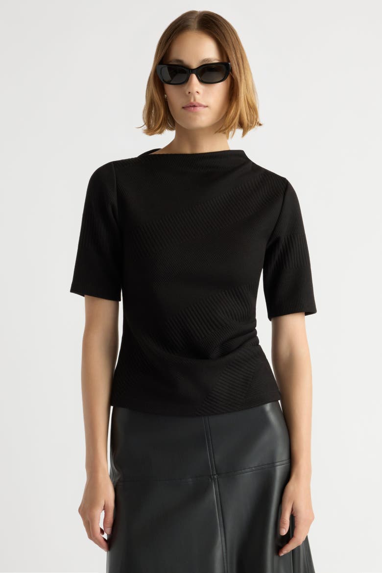 Pauline Ribbed Asymmetric Neck Top, Main, color, Black