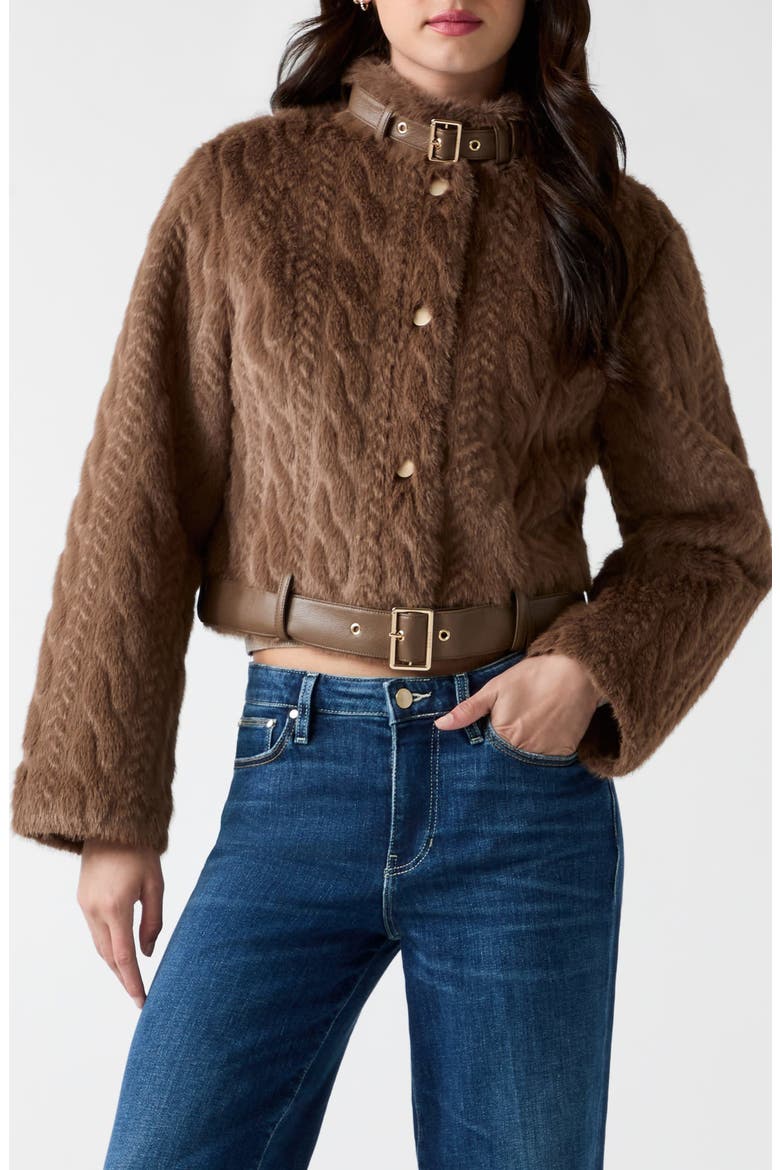 Laura Braided Faux Fur Cropped Jacket, Main, color, RAIN FOREST STREAM