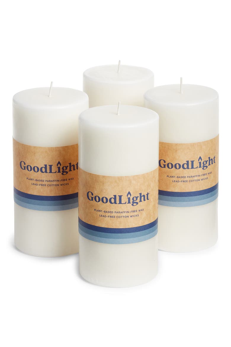 Package Free x GoodLight 4-Pack Unscented Large Pillar Candles, Main, color, WHITE