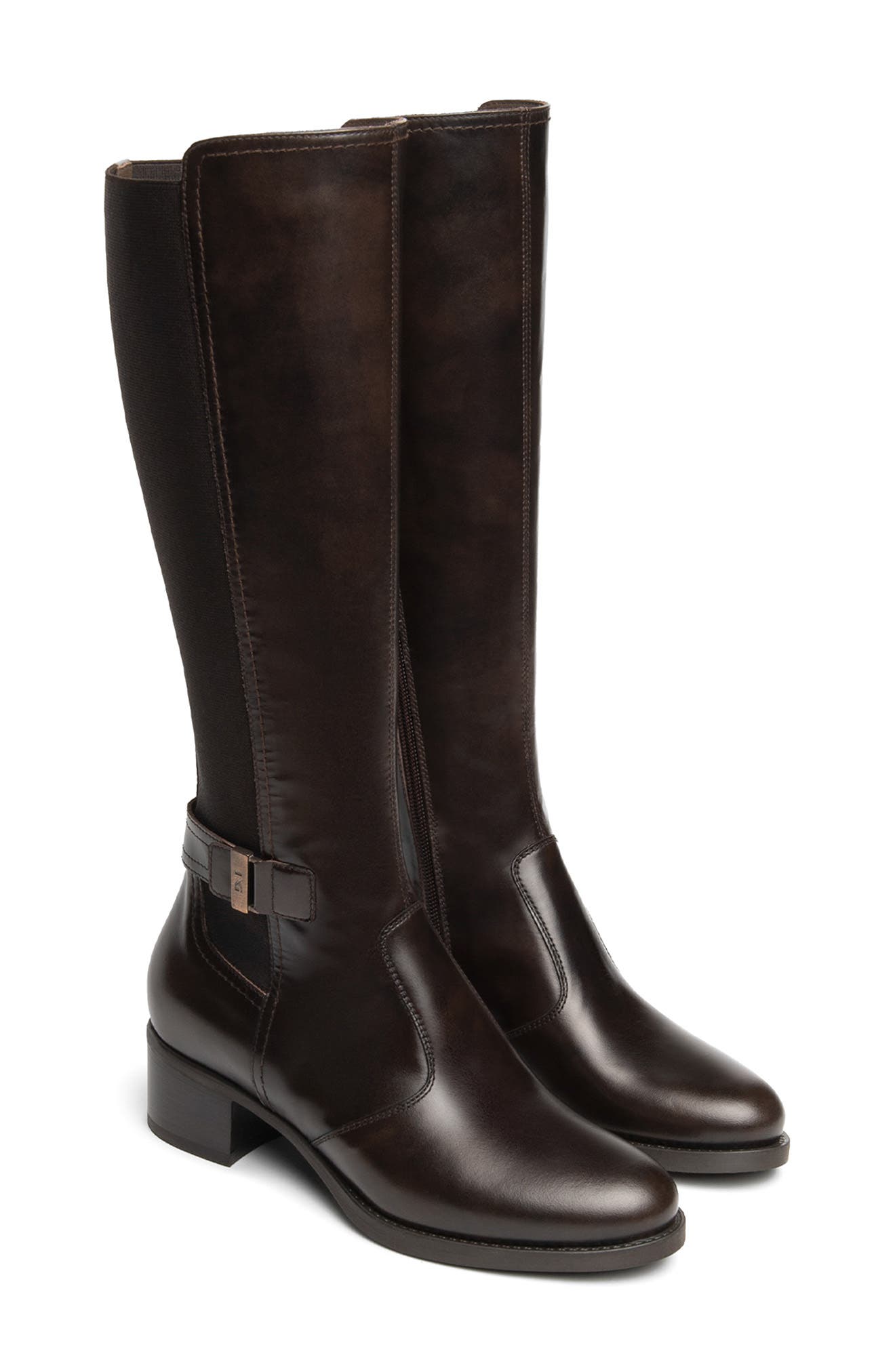 Block Heel Leather Boot, Main, color, CHOCOLATE