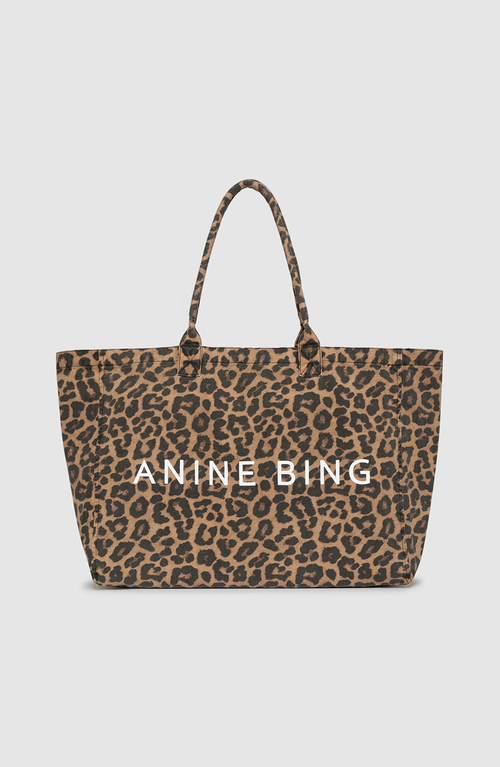 ANINE BING Leo Canvas Tote Bag in Black/brown Leopard at Nordstrom