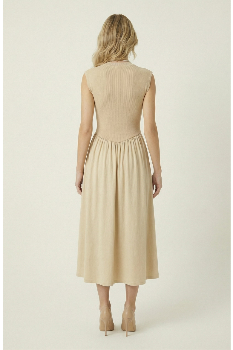 Cap Sleeve Knit Flowy Midi Dress, Alternate, color, Beige