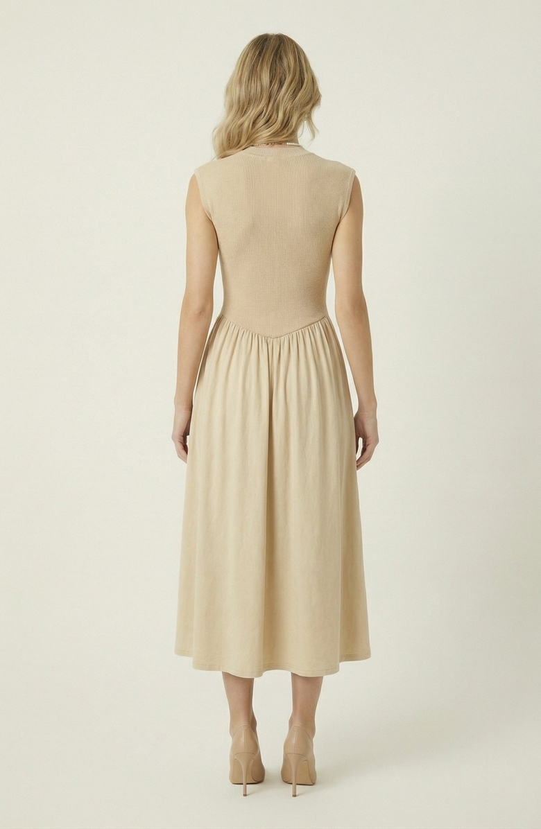 Modenaire Cap Sleeve Knit Flowy Midi Dress, Alternate, color, Beige