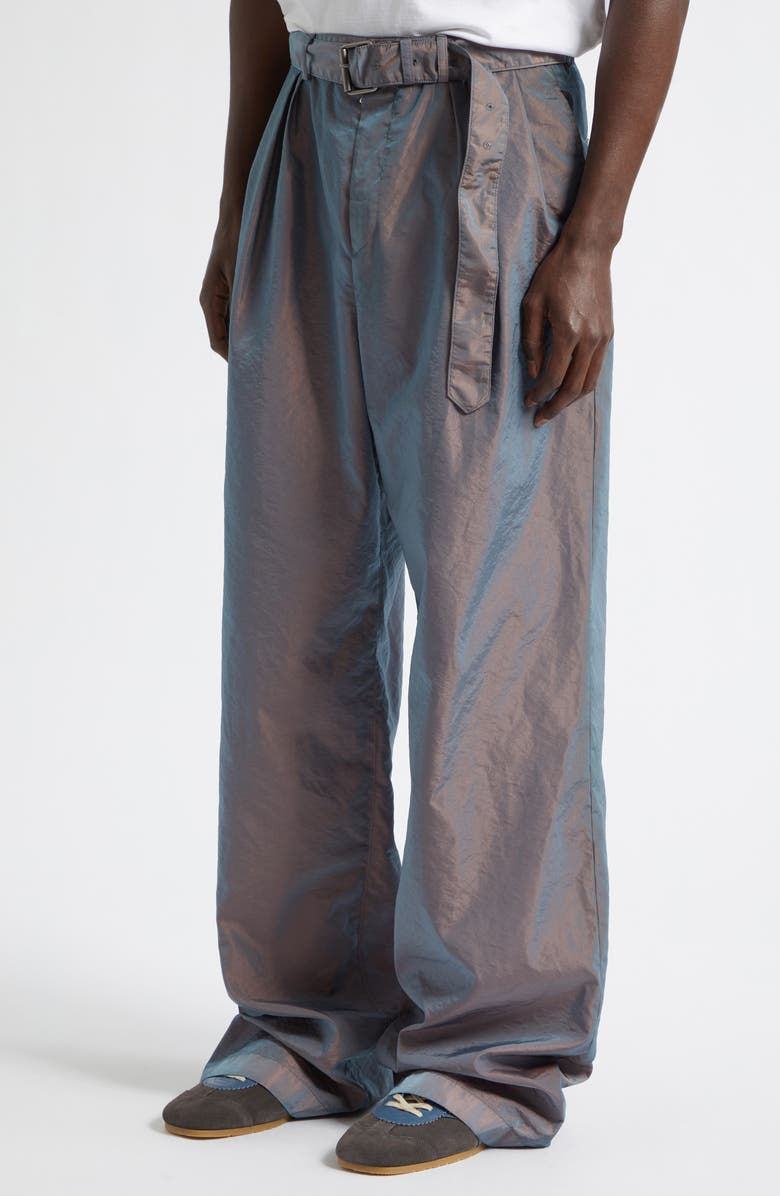 Dries Van Noten Preaches Belted Pleated Wide Leg Pants, Alternate, color, Sky