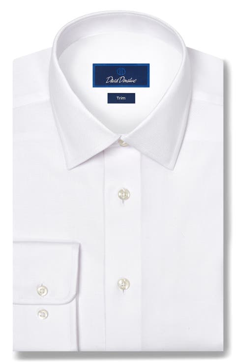 Trim Fit Solid Stretch Cotton Twill Dress Shirt