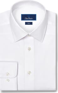 David Donahue Trim Fit Solid Stretch Cotton Twill Dress Shirt