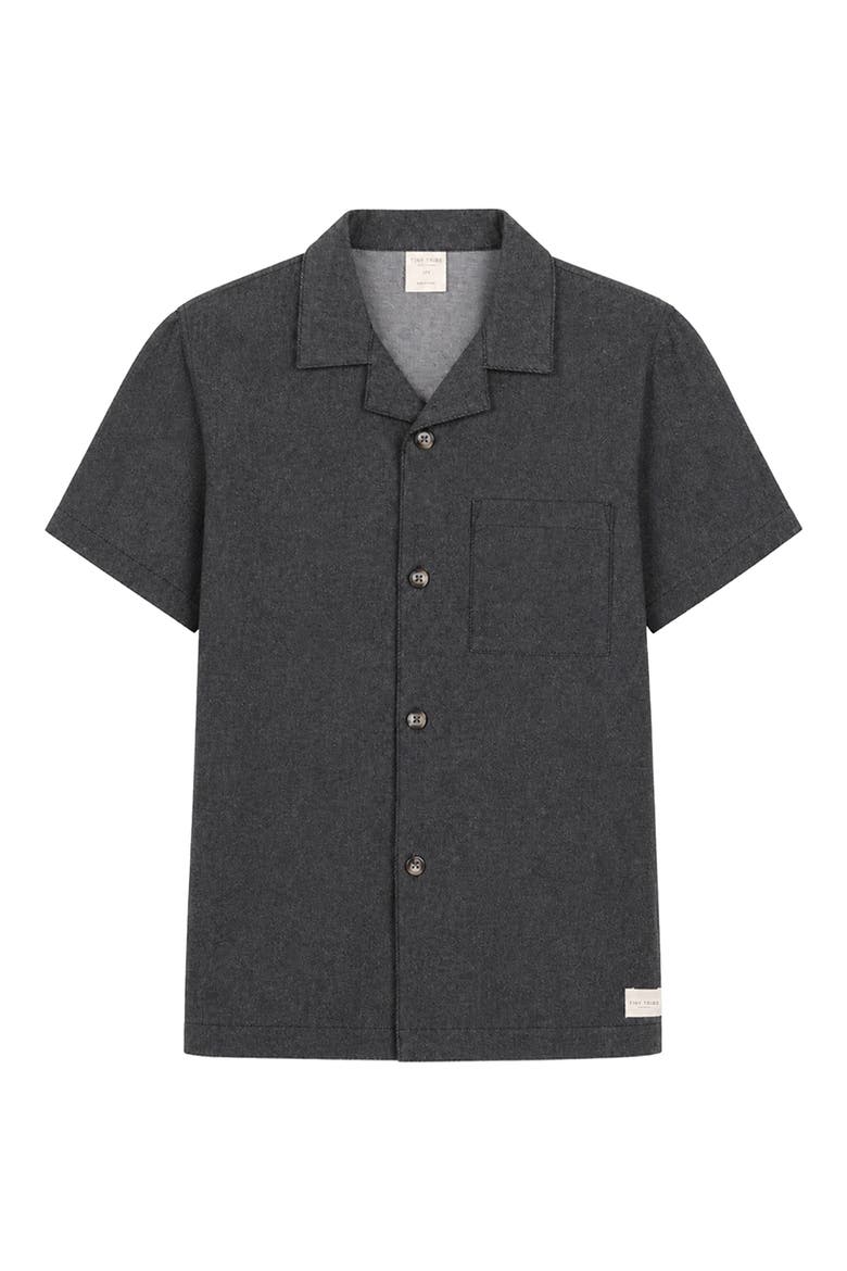 Kids' Short Sleeve Cotton Blend Camp Shirt, Main, color, BLACK