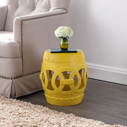 Jonathan Y Lucky Coins 16" Chinese Ceramic Drum Garden Stool In Matte Yellow