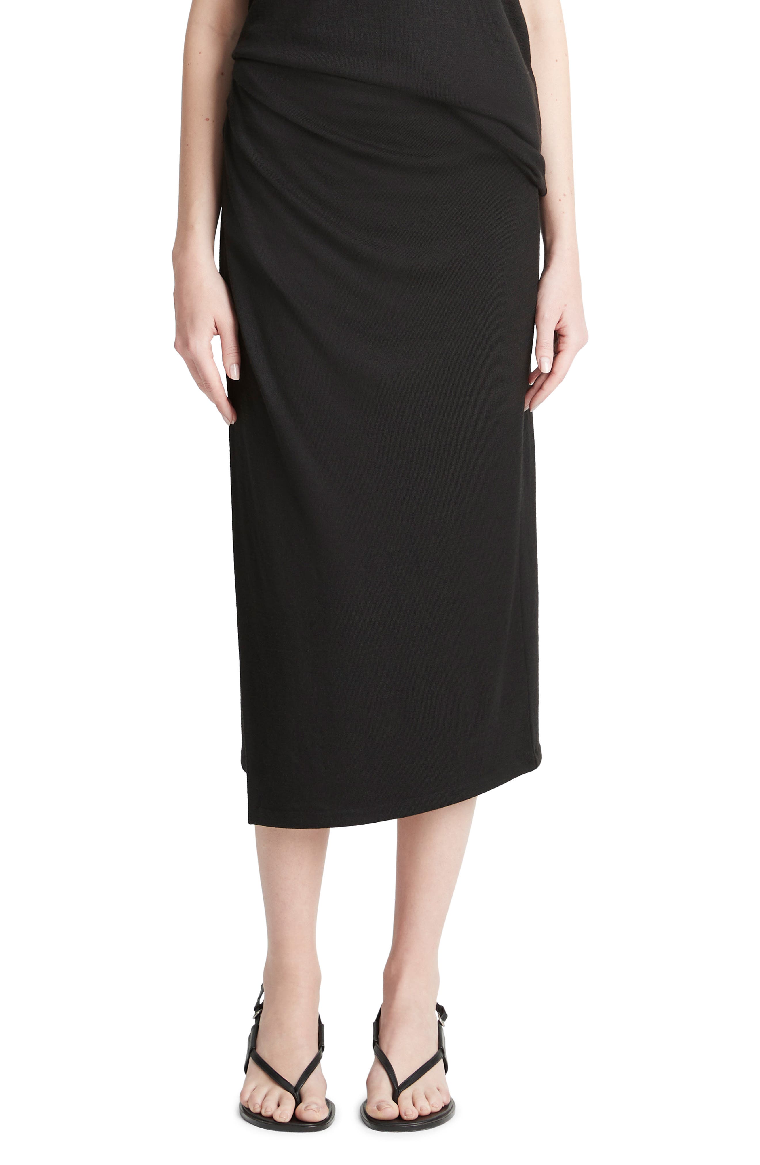 Vince Side Drape Knit Midi Skirt