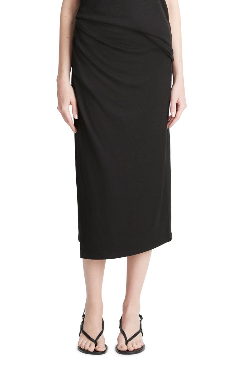 Side Drape Knit Midi Skirt, Main, color, BLACK