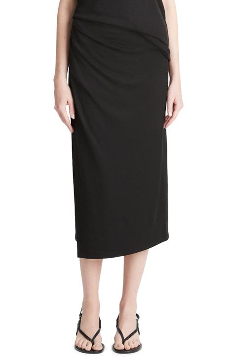 Side Drape Knit Midi Skirt