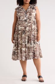 London Times Flutter Sleeve Midi Dress