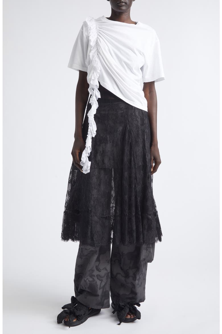 Lawn Plaid Skirt Overlay Cargo Pants, Alternate, color, BLACK FLORAL SCRIBBLE