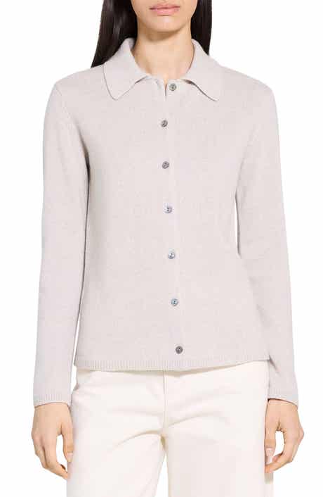 Theory Collar Cashmere & Wool Rib Cardigan