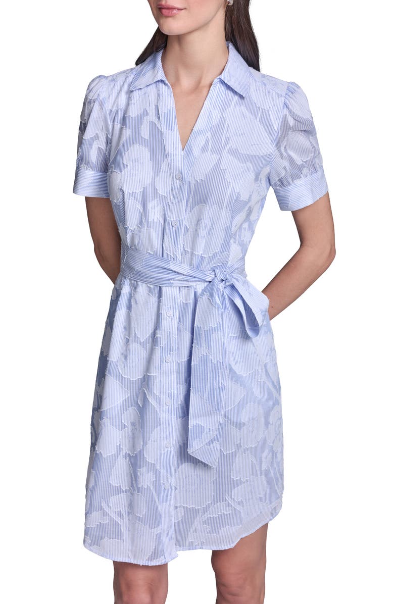 KARL LAGERFELD PARIS Floral Burnout Shirtdress, Alternate, color, Blue Multi