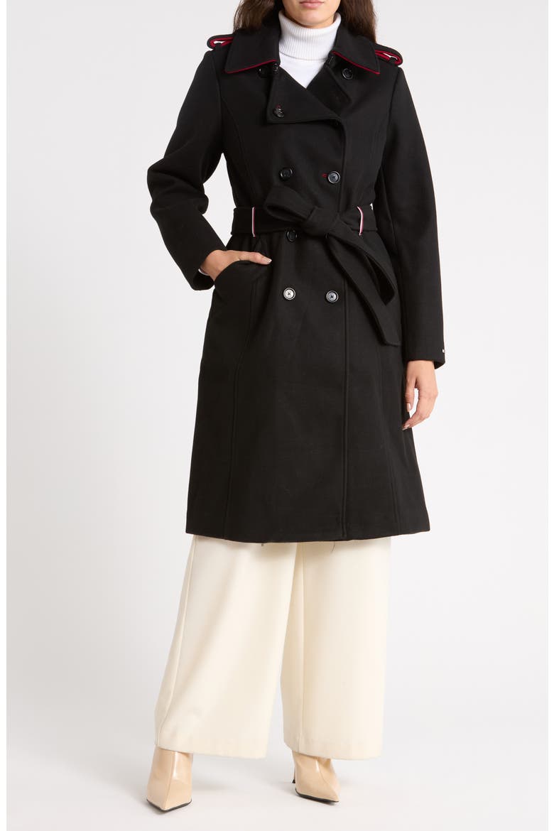 Double Breasted Belted Coat, Main, color, BLACK