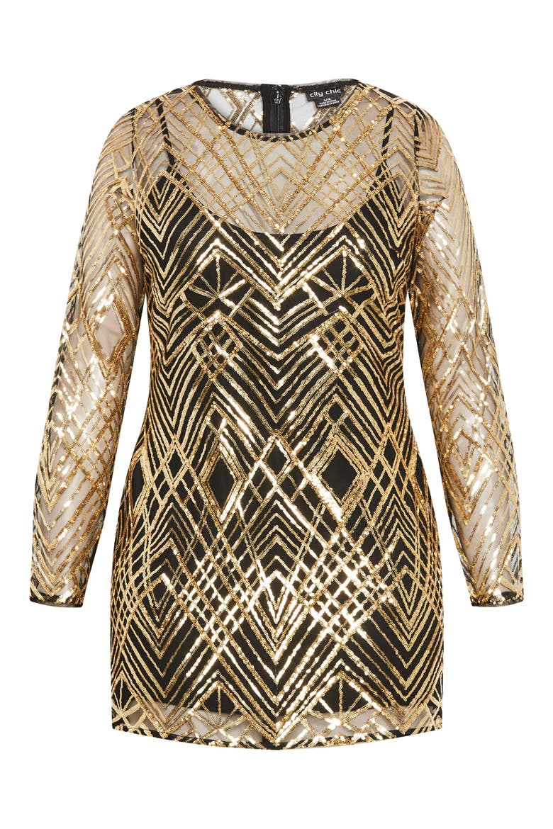 Braylin Long Sleeve Sequin Minidress, Alternate, color, GOLD GEO