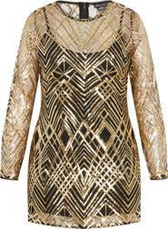 City Chic Braylin Long Sleeve Sequin Minidress