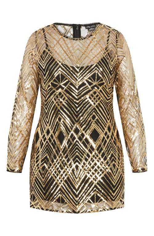 City Chic Braylin Long Sleeve Sequin Minidress In Black