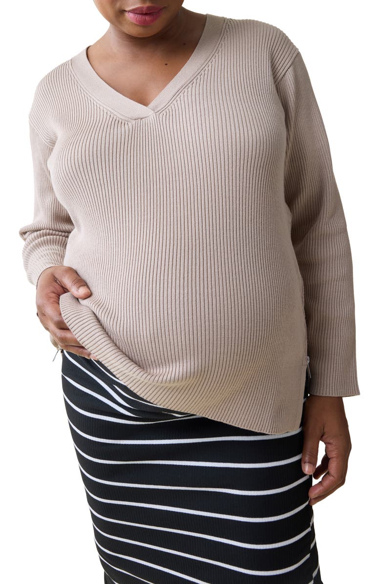 Ingrid & Isabel<sup>®</sup> Side Zip Rib Maternity/Nursing Sweater, Alternate, color, Beige