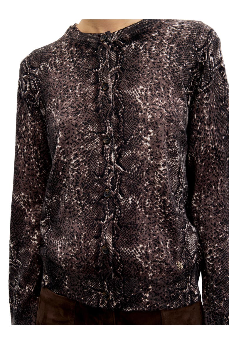 Merino Wool Crew Neck Cardigan, Alternate, color, Brown