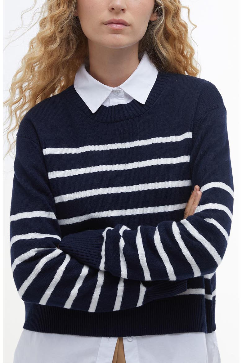 Emery Stripe Crop Cotton & Cashmere Sweater, Alternate, color, NAVY/ CLOUD
