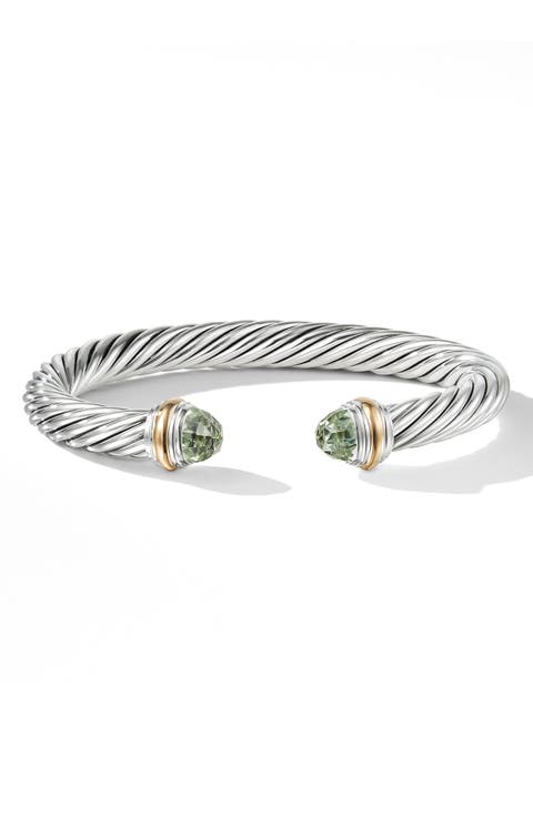 Classic Cable Bracelet in Sterling Silver with 14K Yellow Gold and Semiprecious Stones, 7mm