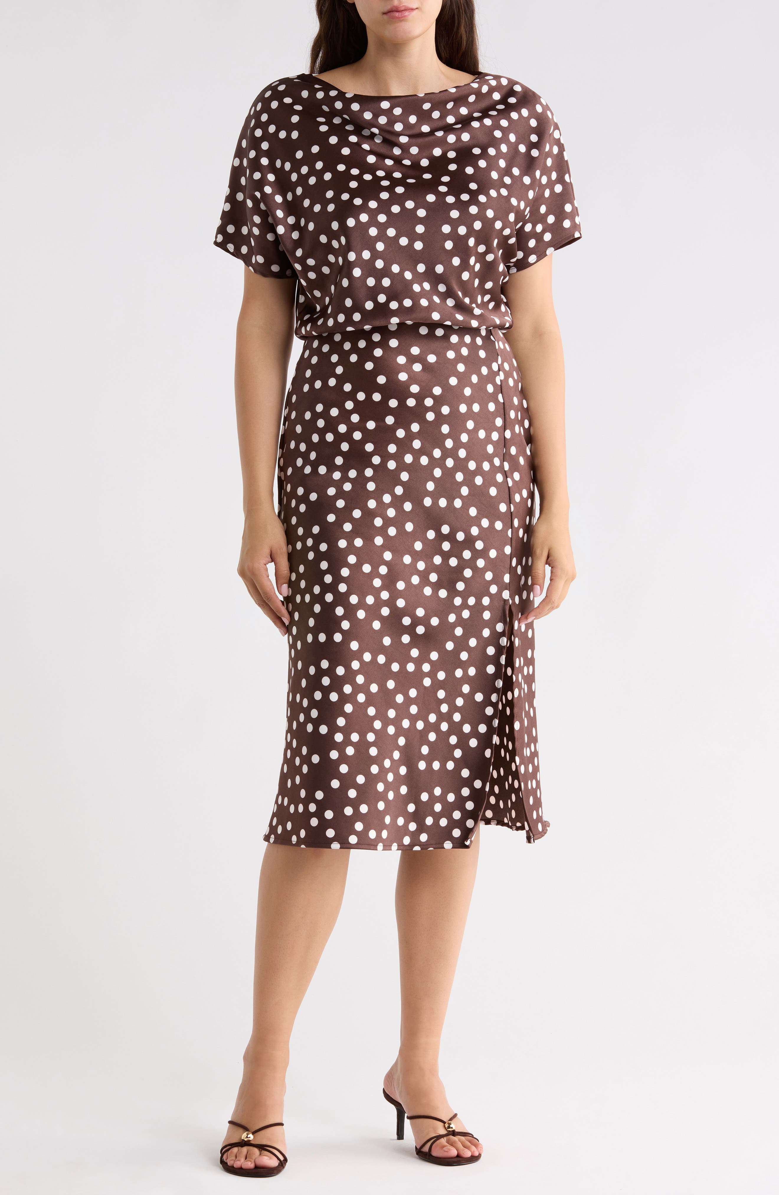 Polka Dot Satin Midi Dress