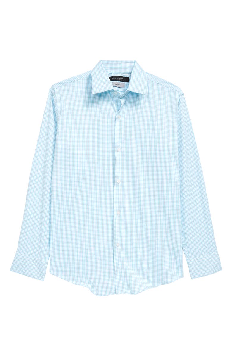 Andrew Marc Kids' Aqua Plaid Long Sleeve Button-Up Shirt, Main, color,