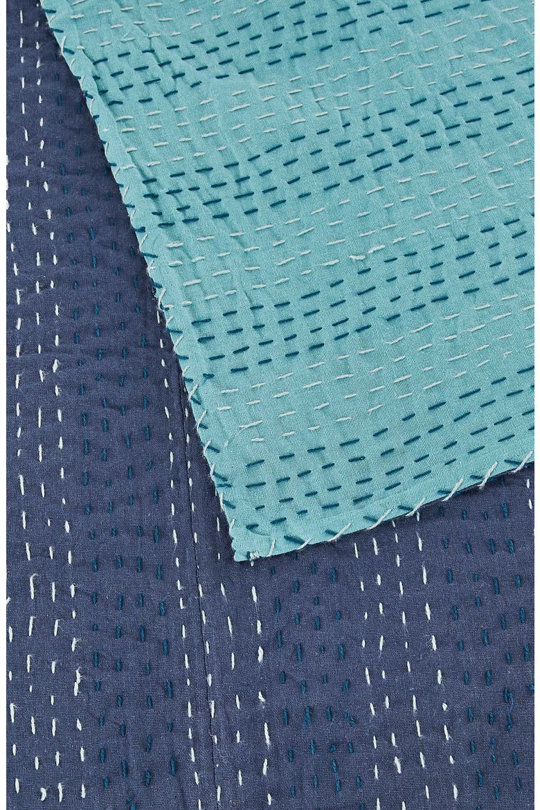 Kantha Reversible Cotton Coverlet, Alternate, color, NAVY AND TEAL