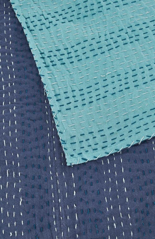 Melange Home Kantha Reversible Cotton Coverlet In Navy And Teal