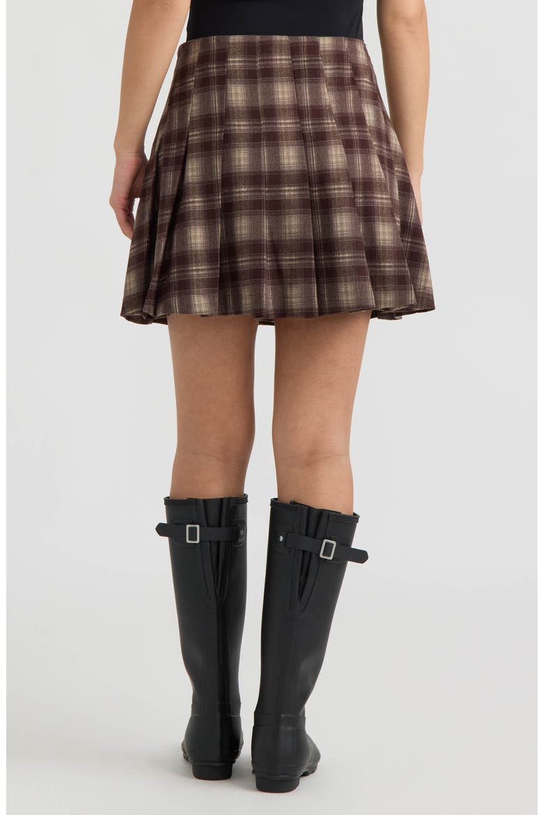 Plaid Pleated Wrap Miniskirt, Alternate, color, BROWN PLAID