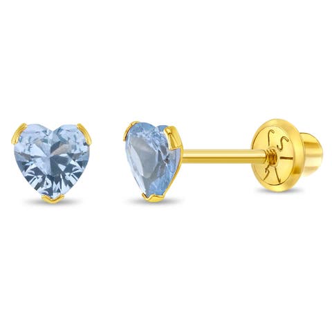 14k Birthstone Cubic Zirconia Heart Earrings