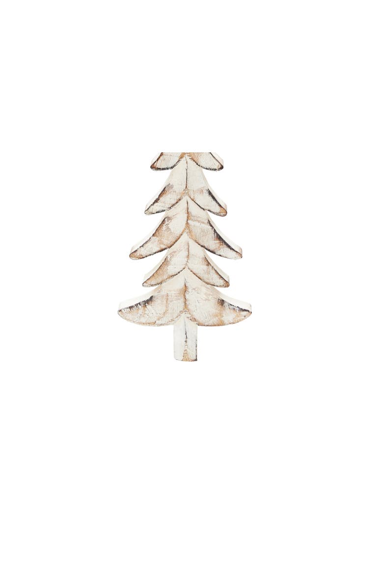 Wooden White Carved Tree Christmas Ornament, Alternate, color, White