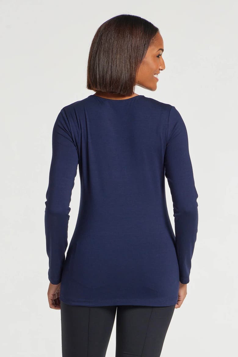Calista Roll up Henley Top, Alternate, color, Navy