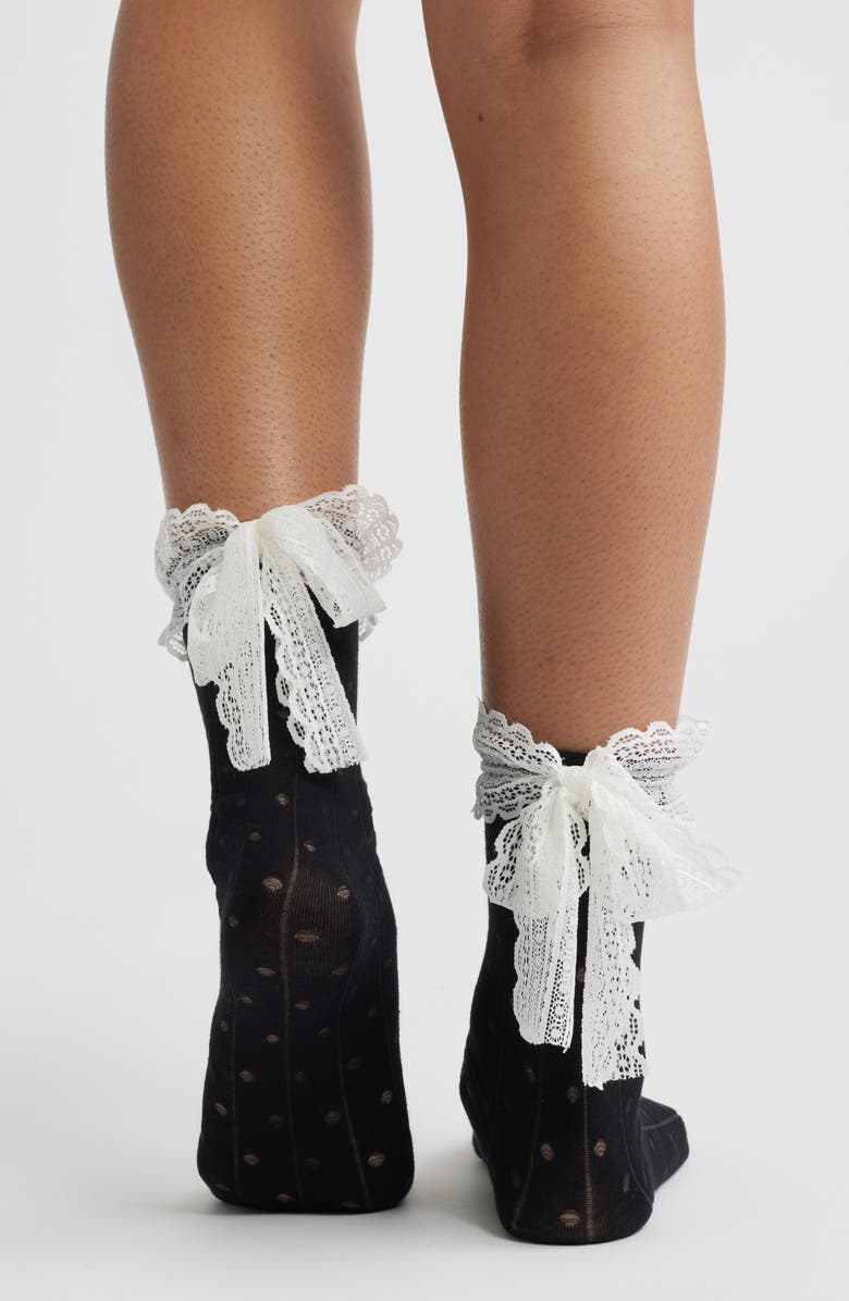 HIGH HEEL JUNGLE Lace Trim Cotton Blend Crew Socks, Main, color, Black