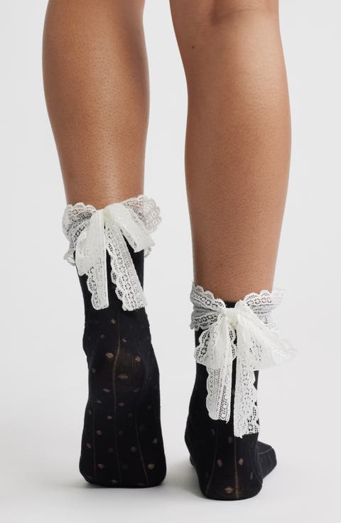 Lace Trim Cotton Blend Crew Socks